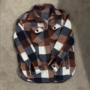 Brown and Blue Lightweight Plaid Shirt Jacket